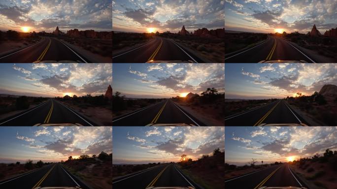 美国西南部旅行：在美国拱门国家公园内驾驶的POV视角