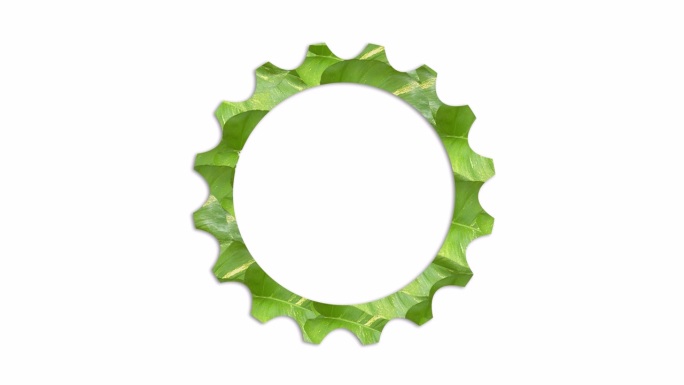 无缝绿色齿轮图标动画，带有绿萝叶纹理。