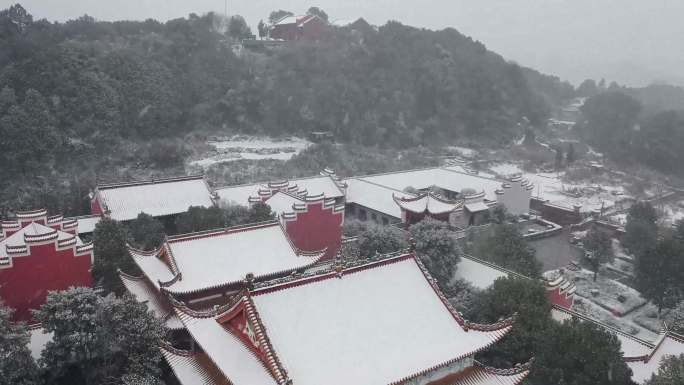 邵阳市玉清宫雪景多角度航拍