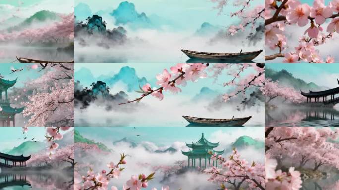 【6K宽屏】古风桃花山水意境节目背景
