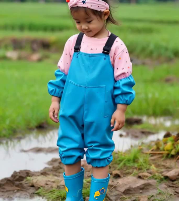 田野中小女孩站立画面