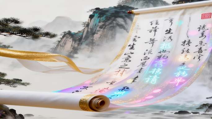 宽屏国风山水古文水墨书法