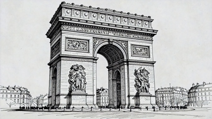 凯旋门黑白线稿