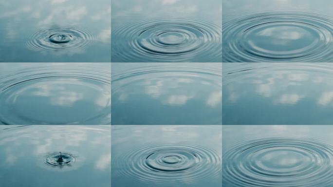 水滴入水面涟漪特写