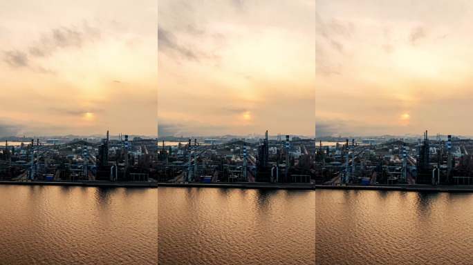 中国石油大连石化停工停产夕阳晚霞航拍延时