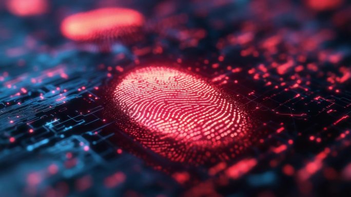 科技感指纹识别动态 赛博朋克生物识别动画