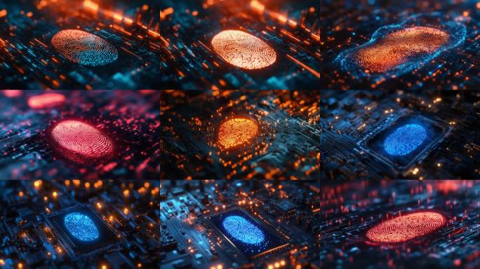 科技感指纹识别动态 赛博朋克生物识别动画