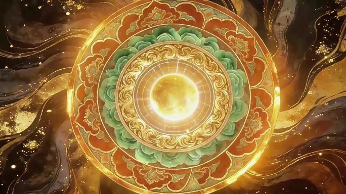 大气敦煌飞天壁画LED背景敦煌风金色花纹