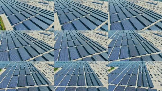 屋顶上建有太阳能发电厂的大型停车场