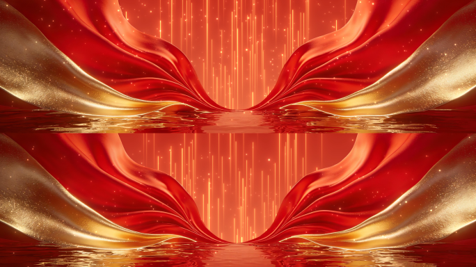 8k红金粒子绸缎大气颁奖晚会背景无缝循环