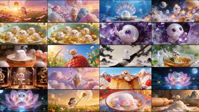 汤圆 元宵  卡通 可爱 梦幻舞台背景