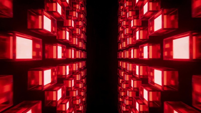 【循环】红色立体方块动态几何空间背景