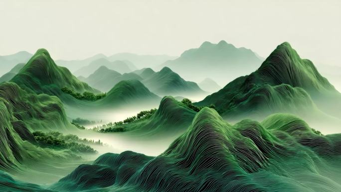 国潮山水动画背景 水墨古风山峦景色