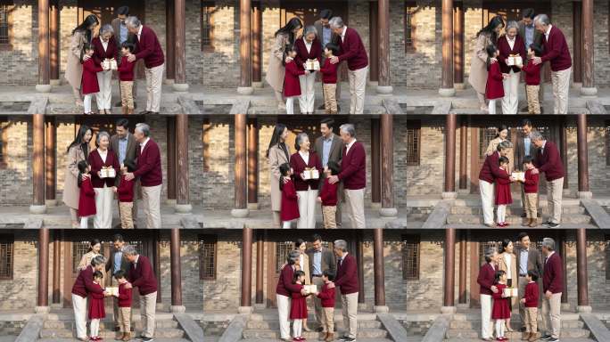 全家团圆送礼物温馨时刻