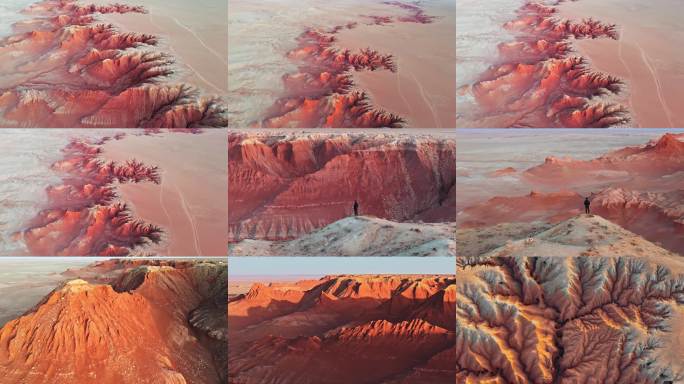 4K内蒙古大红山红色丹霞日出航拍合集