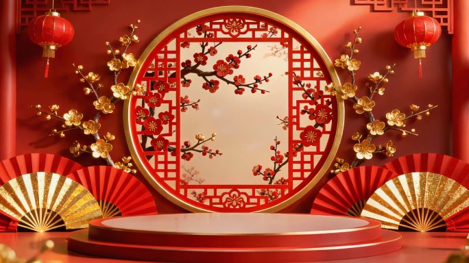 喜庆背景 新年 中国红 led背景 晚会