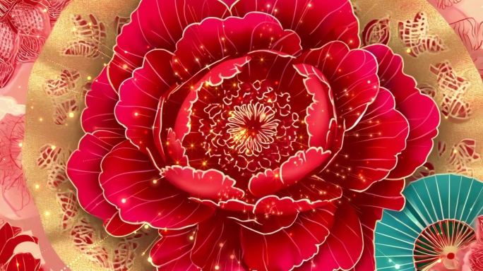 新年喜庆牡丹花开富贵背景led