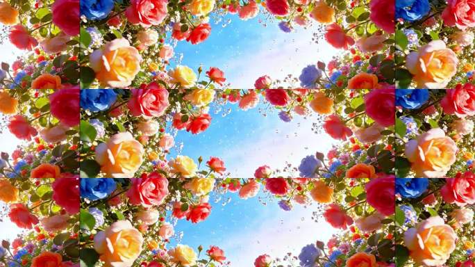 多彩玫瑰花环蓝天背景