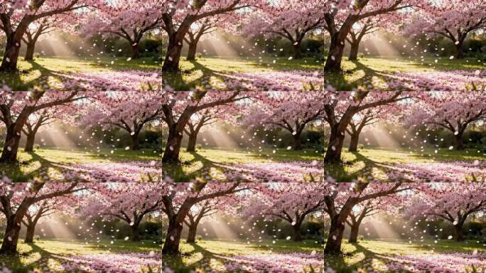 4K阳光桃花飘落场景循环背景