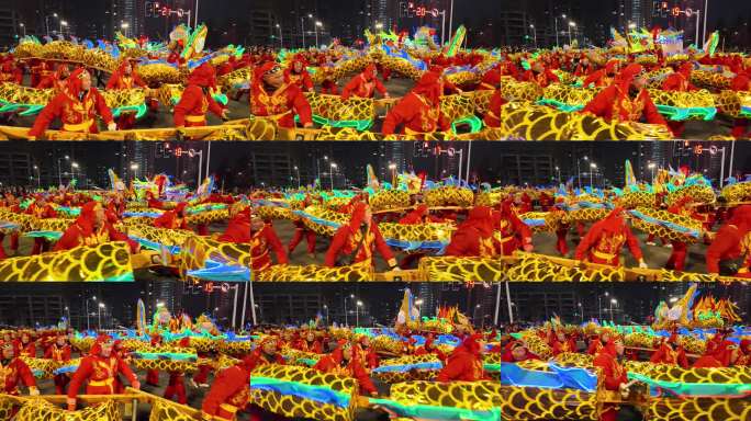 中国春节新年节日非遗舞龙表演