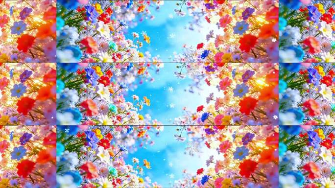 多彩花海蓝天背景