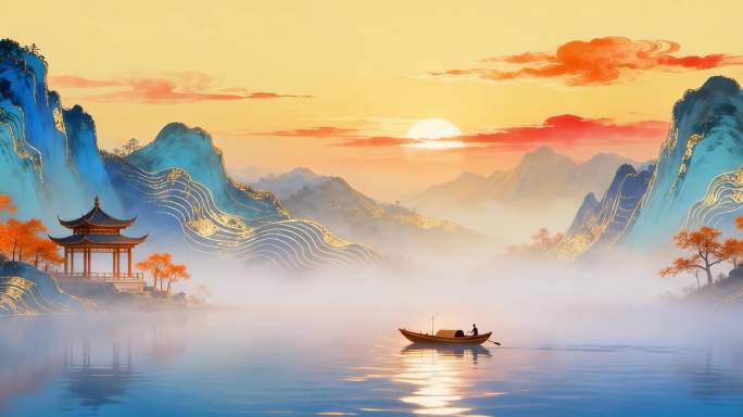 【8K宽屏】古风月色山水意境节目背景