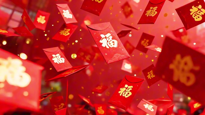 循环红包雨喜庆福字红包动画特效