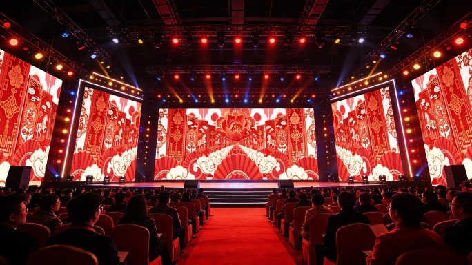 宽屏震撼马年剪纸春晚开场舞背景音乐素材