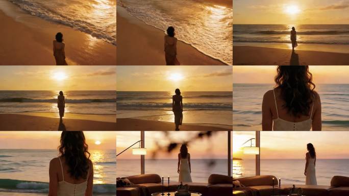 高质感海边日落背影人像