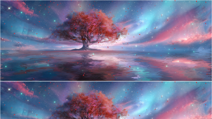 唯美极光梦幻红树星空背景