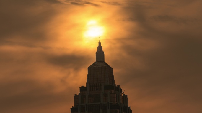 湖北武汉小金楼地标日落延时摄影