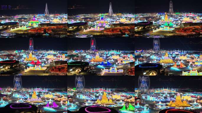 第二十七届哈尔滨冰雪大世界航拍夜景