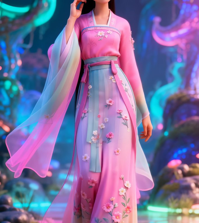 古风少女漫步奇幻仙境竖屏古风汉服少女展示