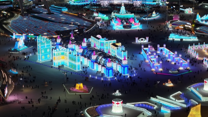 第二十七届哈尔滨冰雪大世界航拍夜景