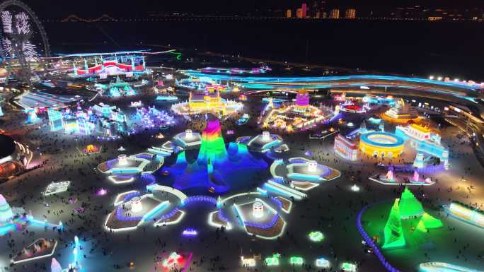 第二十七届哈尔滨冰雪大世界航拍夜景