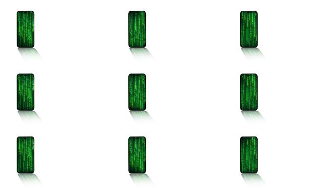 移动设备与绿色二进制代码加密数据，隐私安全保护网络编码解码在线访问概念。