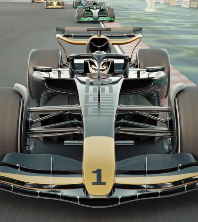 正面视角拍摄一辆普通赛车穿越终点线。