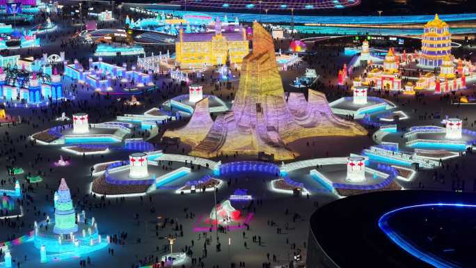 第二十七届哈尔滨冰雪大世界航拍夜景