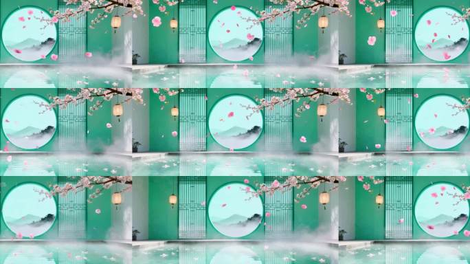 中式国风山水意境梅兰樱花视频背景