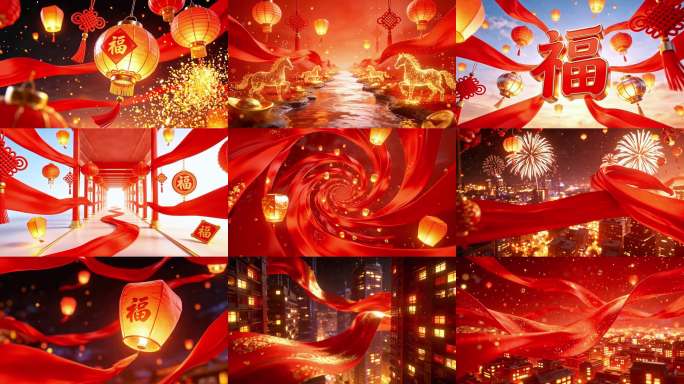 2026春节喜庆红绸灯笼中国结孔明灯