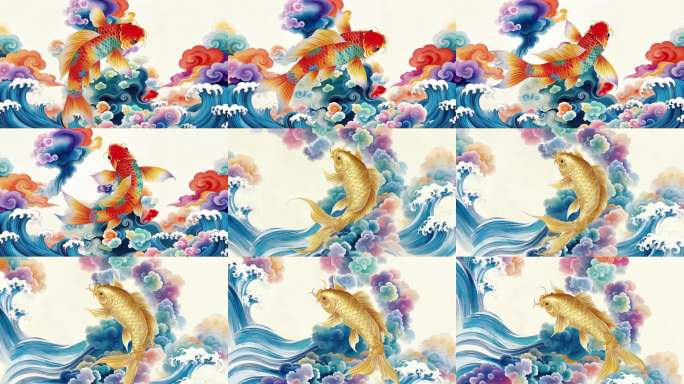 4K国风锦鲤鱼跳跃LED视频