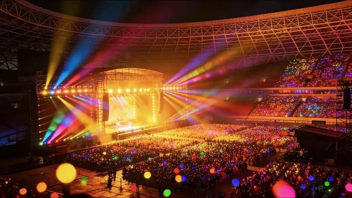 大型演唱会现场航拍演唱会观众人群跳动挥手