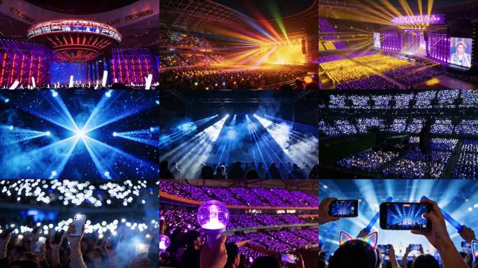 大型演唱会现场航拍演唱会观众人群跳动挥手