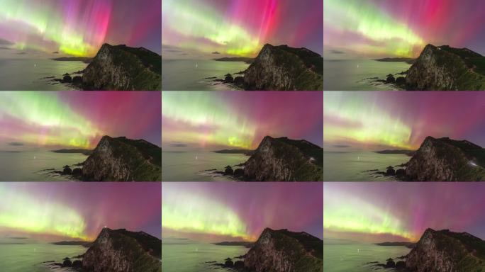 新西兰极光下的海岸山脉