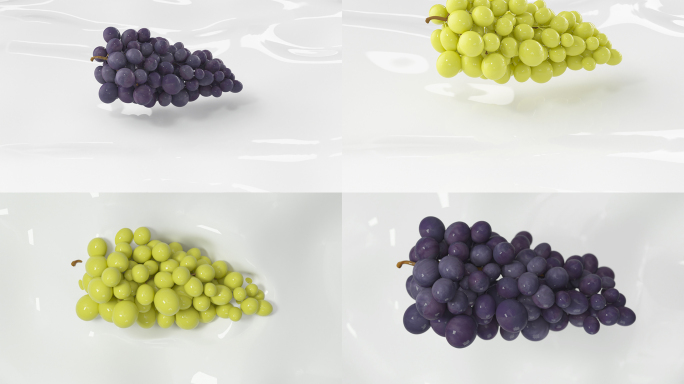 青提和紫葡萄掉落融入奶油牛奶酸奶慢镜头