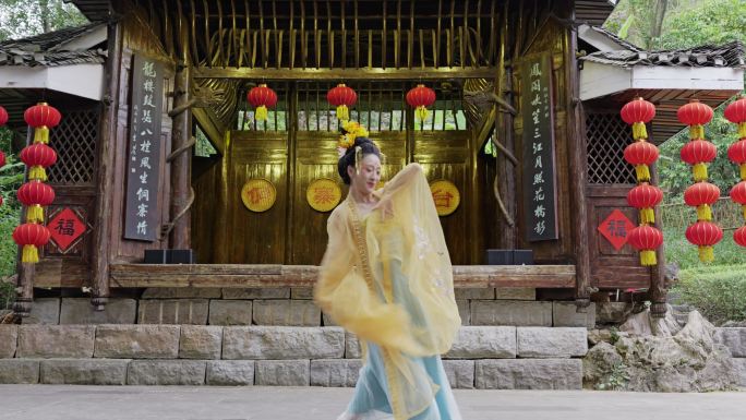 古风舞蹈表演现场传动服饰舞蹈互动菊花仙子