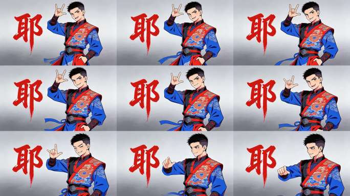 国风少年比耶手势动画
