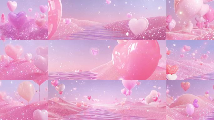6k粉色爱心气球漂浮舞台背景