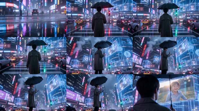 霓虹灯下的都市雨夜