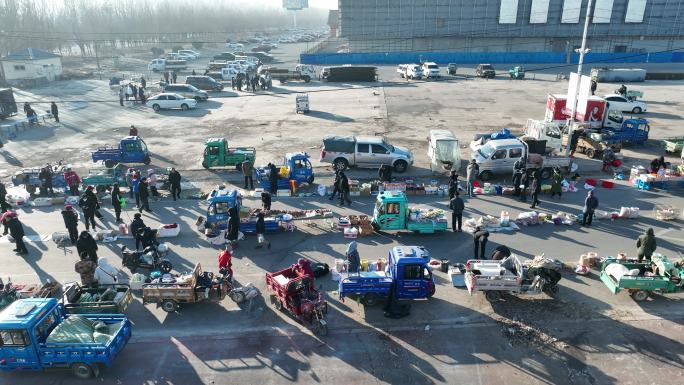 盘锦田家大集热闹的乡村集市航拍